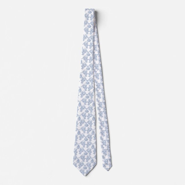 Corbata Indigo Azul Étnico Floral Impresión Unisex Necktie (Anverso)