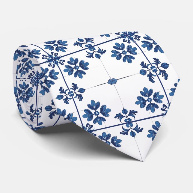 Corbata Indigo Azulejo Blue Portuguese Lisbon Decorative (Enrollado)