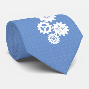 Corbata Ingeniero de estilo Blueprint Monograma Skyblue