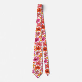 Corbata Inhibisco tropical - rosa y naranja
