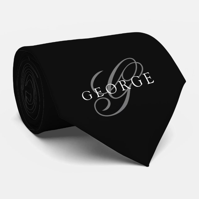 Corbata Inicial de monograma Script Negro (Enrollado)