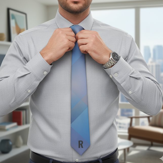 Corbata Inicial Geométrica Azul Personalizada (Subido por el creador)