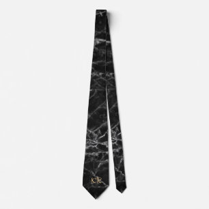 Corbata Iniciales con Patrón de Mármol Negro Elegante