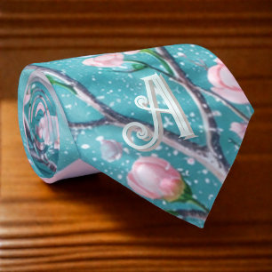 Corbata Iniciales de Flor de Cerezo Turquesa Elegantes Ros