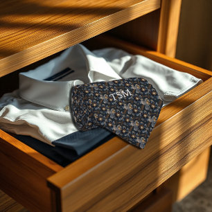 Corbata Iniciales de monograma floral azul oscuro translúc