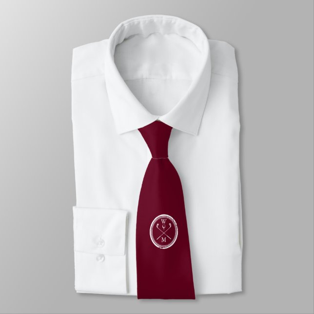 Corbata Iniciales de monograma personalizadas rojo burdeos (Atado)