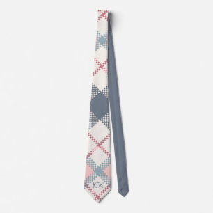 Corbata Iniciales de punto de cruz grises modernos rosa y