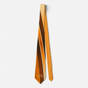 Corbata Iniciales de rayas abstractas naranja y marrón ele