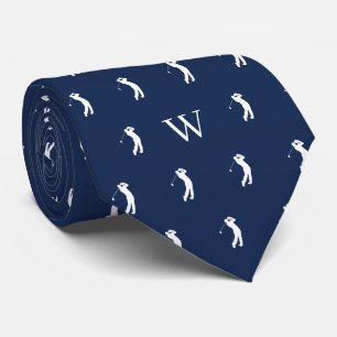 Corbata Iniciales Monogramadas de Swing de Golf Azul Marin