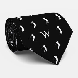Corbata Iniciales Monogramadas de Swing de Golf Negro y Bl
