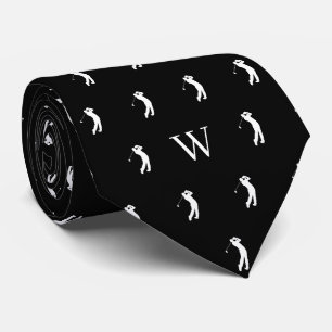 Corbata Iniciales Monogramadas de Swing de Golf Negro y Bl