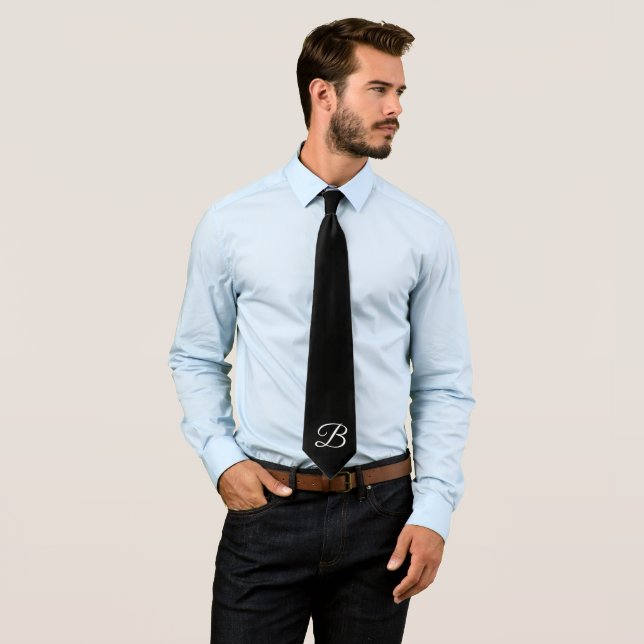 Corbata Iniciales Negras Padrinos Monograma Monogramado  (In situ)