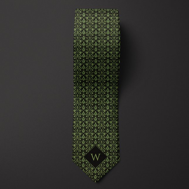 Corbata Intrincado Monograma Verde y Arábigo Negro (Subido por el creador)