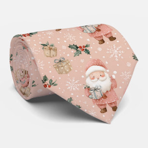 Corbata Invierno Rosa - Santa Claus, Copos de Nieve, Acebo