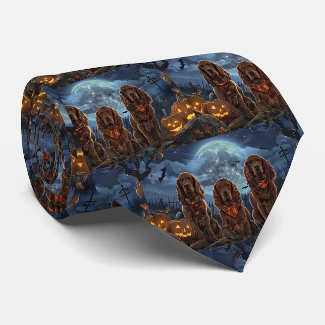 Corbata Irish Red Setter Halloween Espeluznante (Enrollado)