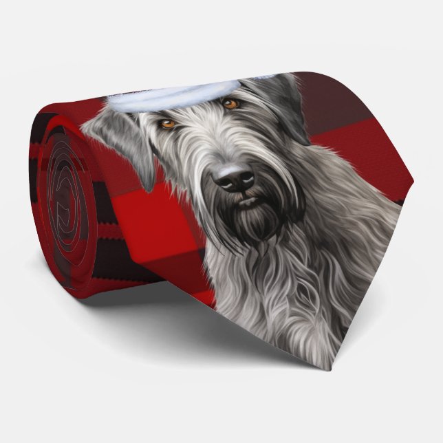 Corbata Irish Wolfhound Dog Red Plaid Christmas (Enrollado)