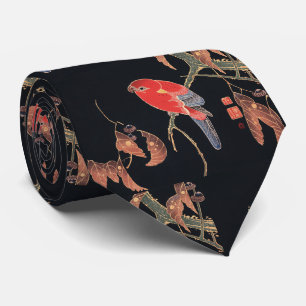 Corbata Ito Jakuchu Loro Rojo en la Rama Arte Japonés