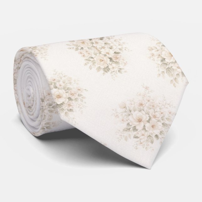 Corbata Ivory Cream Floral Bouquet (Enrollado)