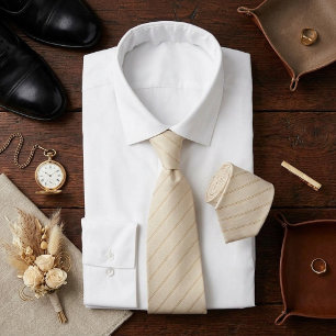 Corbata Ivory Cream Gold Pinstripe Minimalista 