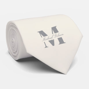Corbata Ivory Cream Monograma Personalizado para Groomsm