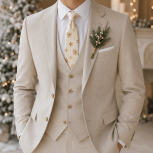 Corbata Ivory Gold Acuarela Copo de Nieve Invierno