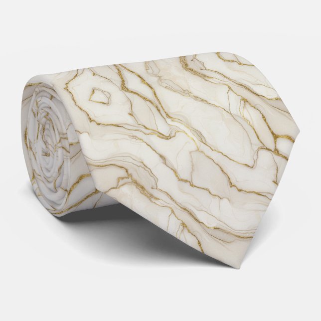 Corbata Ivory & Gold Marble (Enrollado)