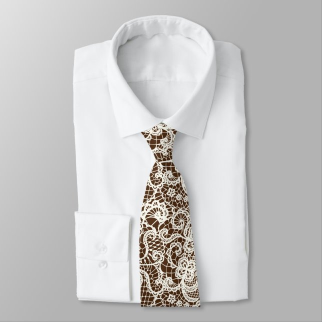 Corbata Ivory Lace On Brown (Atado)
