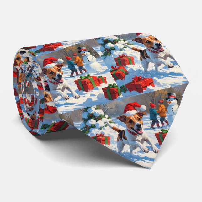 Corbata Jack Russell corriendo en la nieve con sombrero de (Enrollado)
