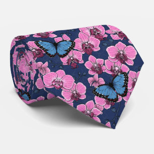Corbata Jardín Botánico de Orquídeas con Mariposas