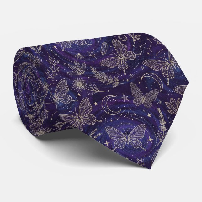 Corbata Jardín Celestial Mágico con Mariposas, Lavanda (Enrollado)