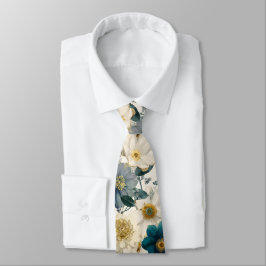 Corbata Jardín de Cabaña Inglesa Floral Azul y Crema