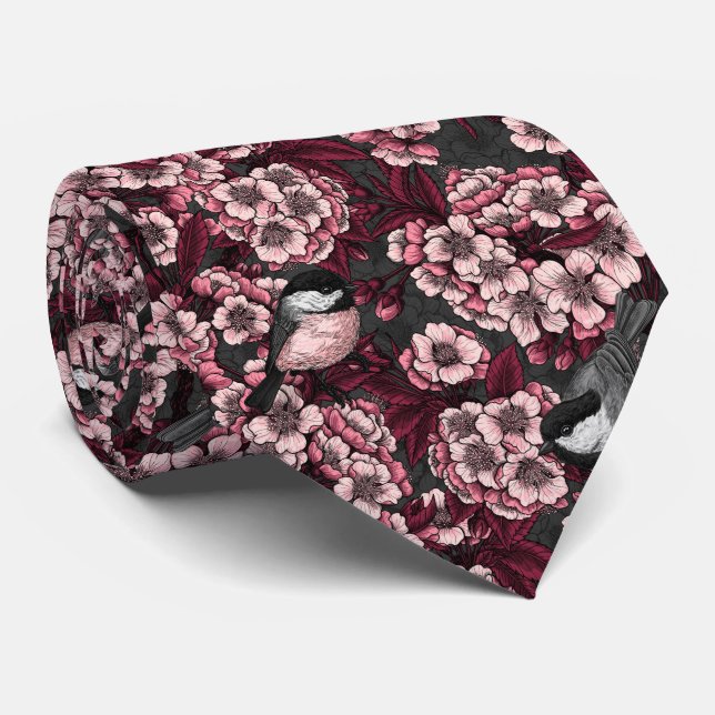 Corbata Jardín de cerezas nocturnas (Enrollado)