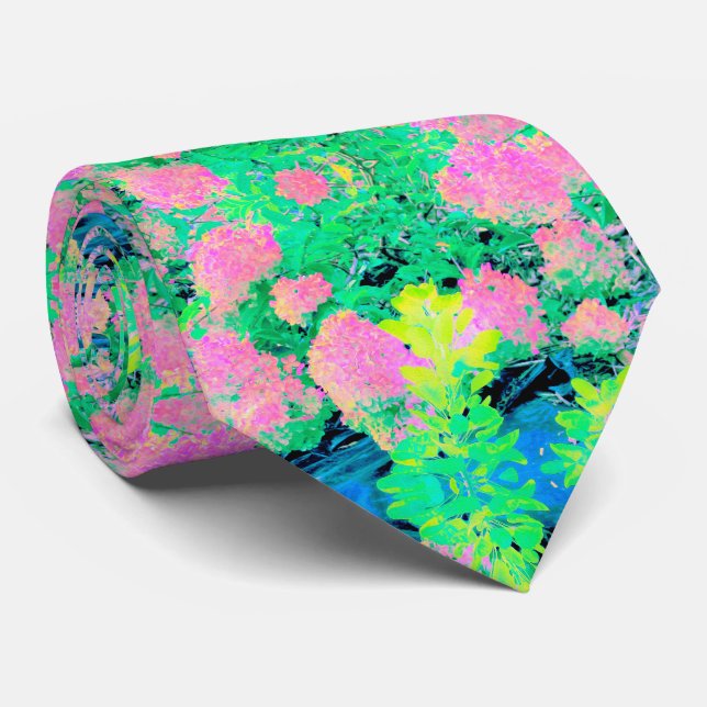 Corbata Jardín de Hortensias Rosas con Follaje Amarillo (Enrollado)