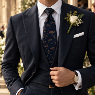 Corbata Jardín de Libélulas Old Money en Navy y Frambuesa