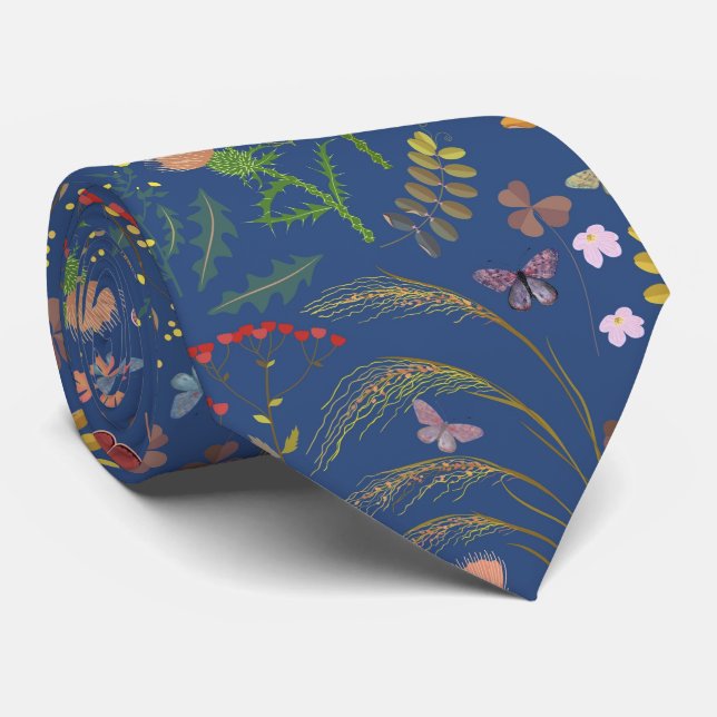 Corbata Jardín floral azul Lujoso (Enrollado)