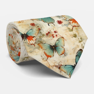 Corbata Jardín Floral de Mariposas Turquesa Soñador Cottag