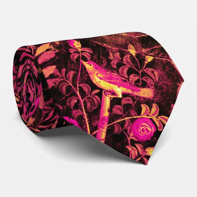 Corbata JARDÍN POMPEII,NOCHE,ROSAS,Marrón rosa (Enrollado)