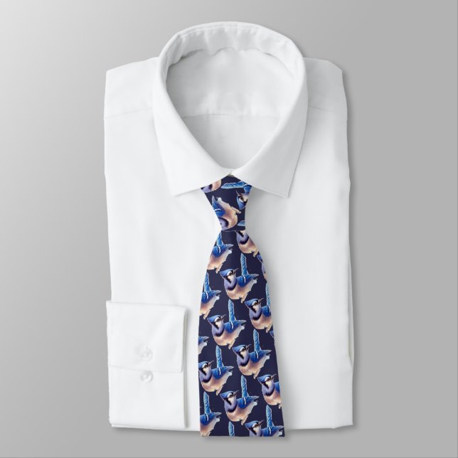 Corbata Jay azul, colección de aves acuarelas (Atado)