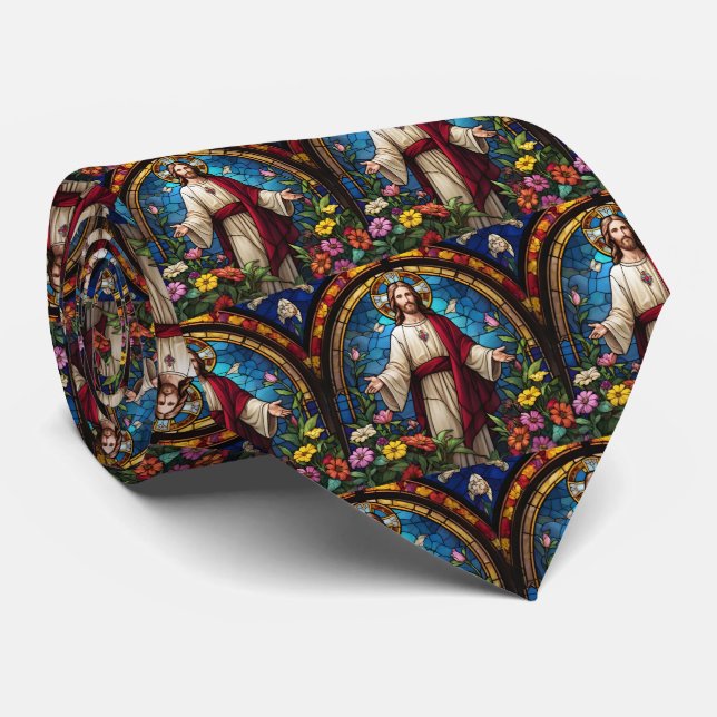 Corbata Jesucristo Estilo de vidrio manchado del corazón s (Enrollado)