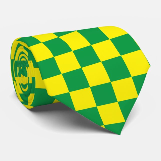 Corbata Jockey Sillas Checkerboard Derby verde y amarillo (Enrollado)