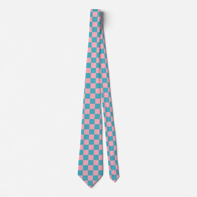 Corbata Jockey Sillas Checkerboard Pink Aqua Derby (Anverso)