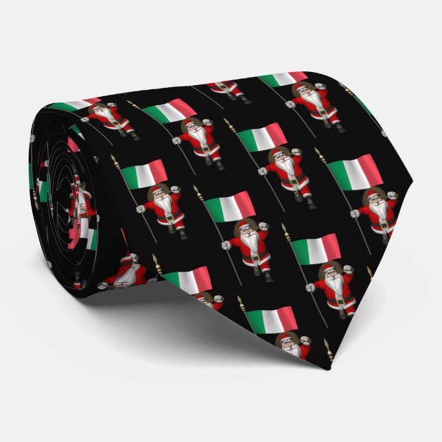 Corbata Jolly Santa Claus Con Bandera De Italia (Enrollado)