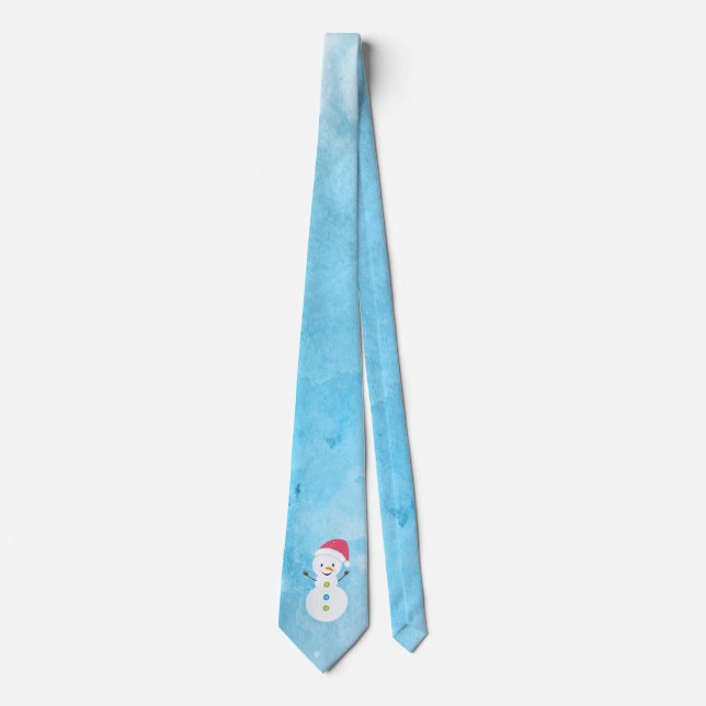 Corbata Jolly Snowman con Santa Cap en azul texturizado (Anverso)