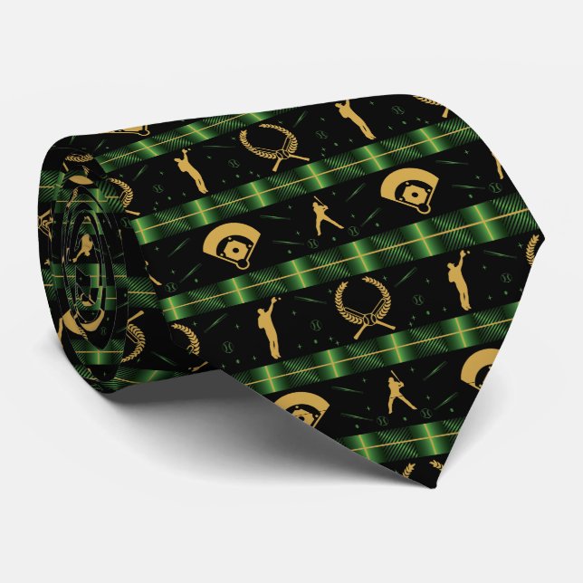 Corbata Jugador de béisbol de Navidad - Verificación verde (Enrollado)