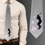 Corbata Jugador de bola de béisbol negro Silueta gris<br><div class="desc">Jugador de pelota de béisbol Silueta negra Cuello gris</div>