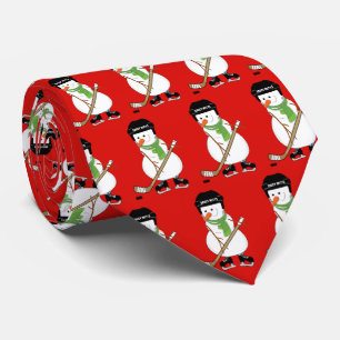 Corbata Jugador de snowman de hockey rojo