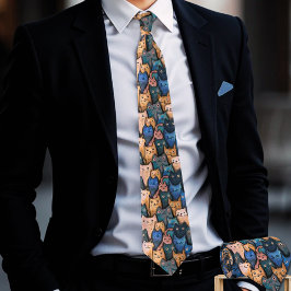 Corbata Jugador Dedo Perfecto Cats Tie - Azul, Naranja De