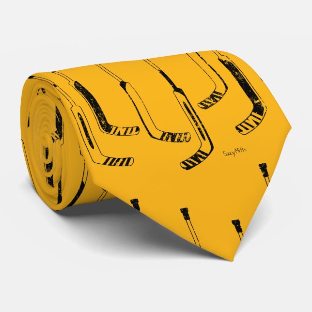 Corbata Jugador negro y dorado compite en hockey (Enrollado)