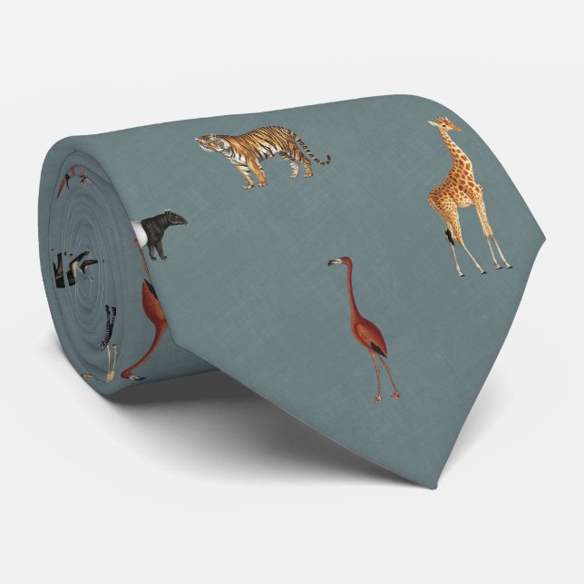 Corbata Jungle Safari Animals Pattern Blue Neck Tie (Enrollado)
