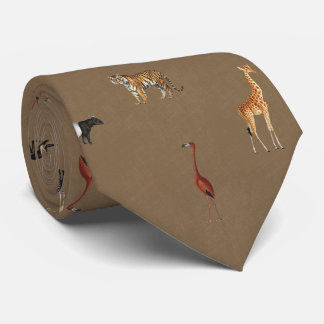 Corbata Jungle Safari Animals Pattern Camel Brown Neck Tie